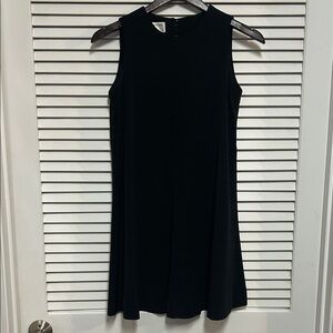 Elegant Black Sleeveless Swing Dress with covered buttons down back